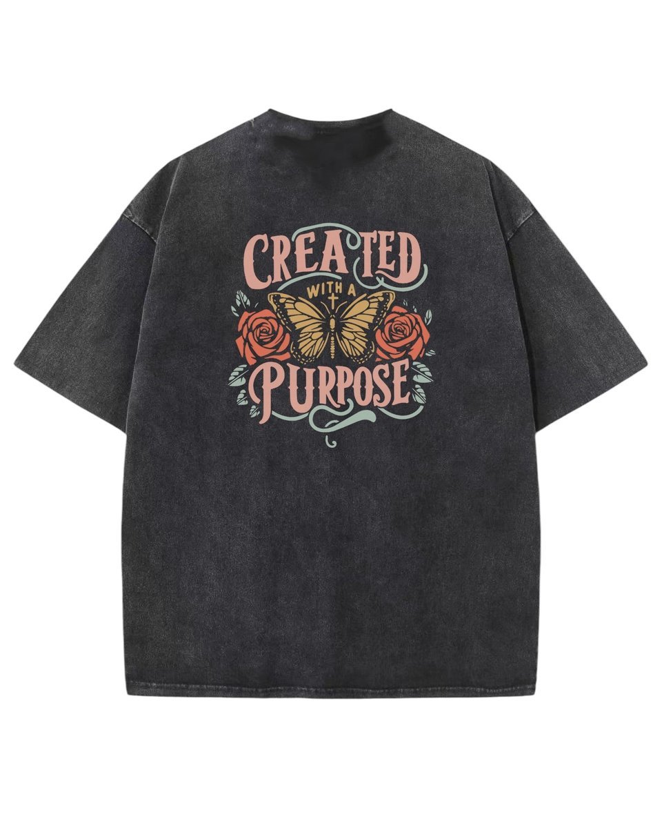 Męska koszulka oversize efekt sprania Kwiaty Motyl Kreatywność Czarna M