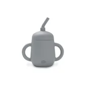 Kubki dla dzieci - Kubek niekapek z silikonową słomką szary do nauki picia - miniaturka - grafika 1
