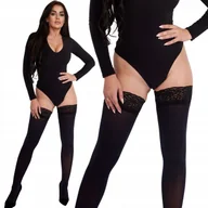 Rajstopy - ﻿Eleganckie grube pończochy samonośne z koronką 3/4 - miniaturka - grafika 1