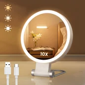 Lusterka do makijażu - TEMU Lusterko powiększające ze światłem 10X/1X, dwustronne lusterko stołowe z regulowanym składanym uchwytem, lusterko kosmetyczne do - miniaturka - grafika 1
