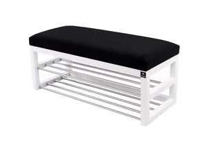Ławka na buty LPG-5 50cm EMRAWOOD drewno lite kolor biały siedzisko gładkie kolor czarny - Ławki do przedpokoju - miniaturka - grafika 1