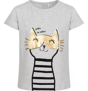 Bluzki dla dziewczynek - T-shirt z krótkim rękawem dla dziewczynki, z kotem, szary, 3-8 lat - grafika 1