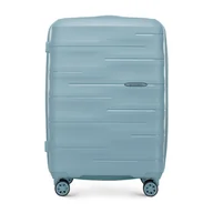 Walizki - Średnia walizka z polipropylenu w tłoczone paski niebieska - miniaturka - grafika 1