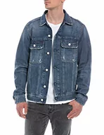 Kurtki męskie - Replay męska kurtka jeansowa z bawełny, 007 Dark Blue, XL - miniaturka - grafika 1