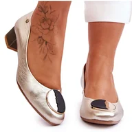 Czółenka - Skórzane Czółenka Na Niskim Obcasie Maciejka 05960-25 Złote złoty - miniaturka - grafika 1