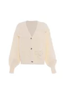 Swetry damskie - faina Damski sweter z dekoltem w serek, trójwymiarowy szydełkowany kwiat, biały, rozmiar M/L, biały (wollweiss), M - miniaturka - grafika 1