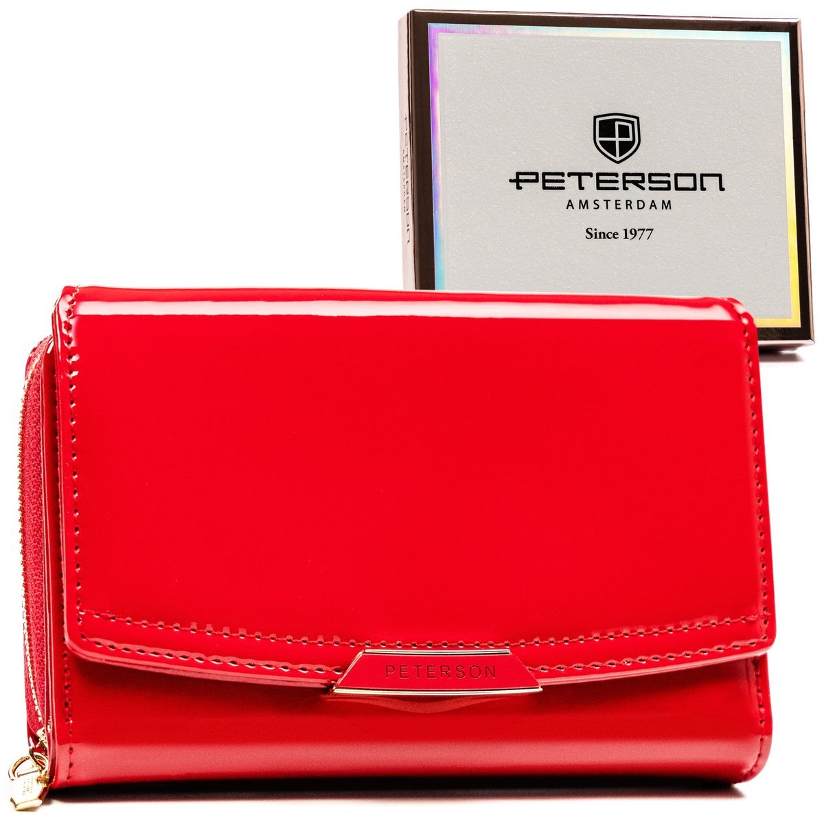 PETERSON elegancki portfel damski lakierowany RFID