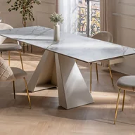 Stoły - Rozkładany stół jadalniany 6-10-osobowy z ceramiki i metalu – imitacja marmuru biały i beżowy – LOZIPA marki Pascal Morabito - miniaturka - grafika 1