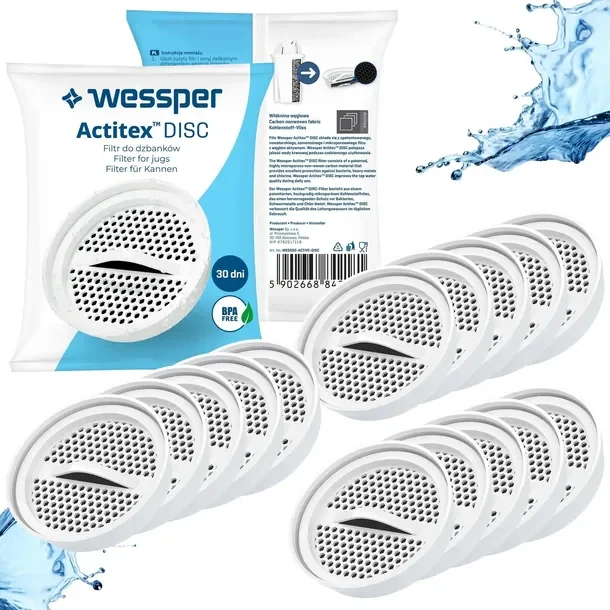 Filtry wody Actitex aquaclassic do dzbanek filtrujący szklany Wessper 15x