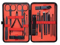 Akcesoria do paznokci - Molly Lac Zestaw 18 akcesoriów kosmetycznych do manicure, pedicure i zabiegów na twarz w czarno - czerwonym etui - CC046 - miniaturka - grafika 1