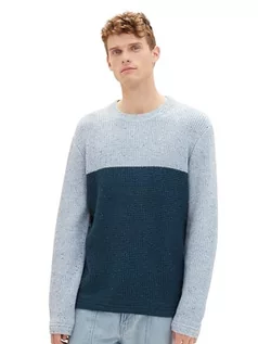 Swetry męskie - TOM TAILOR sweter męski, 34153 - Middle Blue Neps Colorblock, XXL - grafika 1