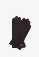 Rękawiczki - Damskie rękawiczki welurowe ciemny brąz M - miniaturka - grafika 1