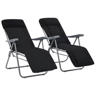 vidaXL Składane krzesła ogrodowe z poduszkami, 2 szt., czarne - Fotele i krzesła ogrodowe - miniaturka - grafika 1