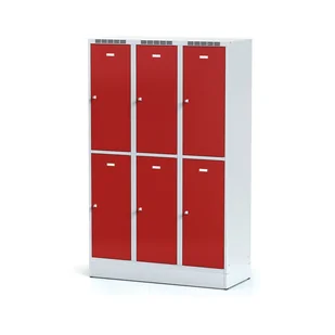 Alfa 3 Metalowa szafka ubraniowa 6-drzwiowa na cokole, drzwi czerwone, zamek obrotowy 1261781 - Szafki BHP - miniaturka - grafika 1
