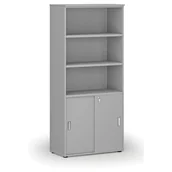Szafy biurowe - Szafa biurowa kombinowana PRIMO GRAY, drzwi przesuwne na 2 poziomach, 1781 x 800 x 420 mm, szary - miniaturka - grafika 1