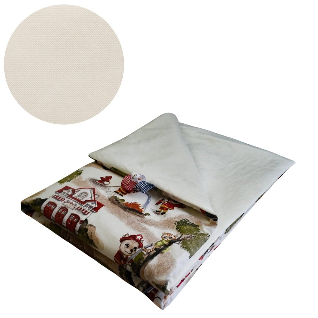 Kocyk Dziecięcy 75x100 Ocieplany Psi Strażak/Krem Bawełna/Velvet Polski Producent
