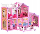 Domki dla lalek - DUŻY DOMEK DLA LALEK DWUPIĘTROWA WILLA MEBLE WYPOSAŻENIE DOMU + MINI LALKI - miniaturka - grafika 1