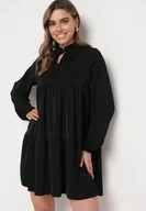 Sukienki - Czarna Rozkloszowana Sukienka z Falbanką Uxaria - miniaturka - grafika 1