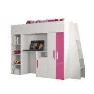 Łóżka dla dzieci i młodzieży - Abiks Łóżko piętrowe Antresola PARTY 15 biały + różowy - miniaturka - grafika 1
