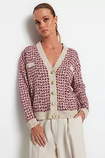 Trendyol FeMan Oversize Basic kardigan z dzianiny z dekoltem w serek, beżowy, S, BEŻOWY, S - Swetry damskie - miniaturka - grafika 1