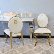 Krzesła - Krzesło Ludwik II Gold glamour white z kołatką - złote krzesła pikowane kryształkami - miniaturka - grafika 1