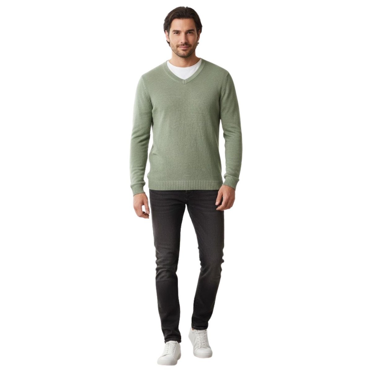 Sweter męski Tom Tailor lniany zielony w serek-M