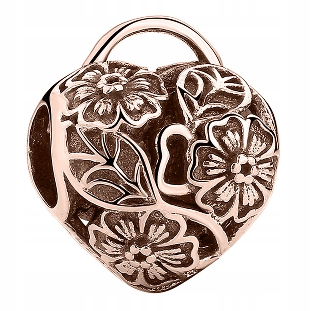 Charms Pozłacany Serce Kwiaty Serduszko Kwiatki Flowers Kłódka SREBRO 925
