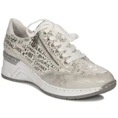Półbuty damskie - Rieker Sneakersy półbuty damskie na platformie Beige Combi beżowe-38 - miniaturka - grafika 1