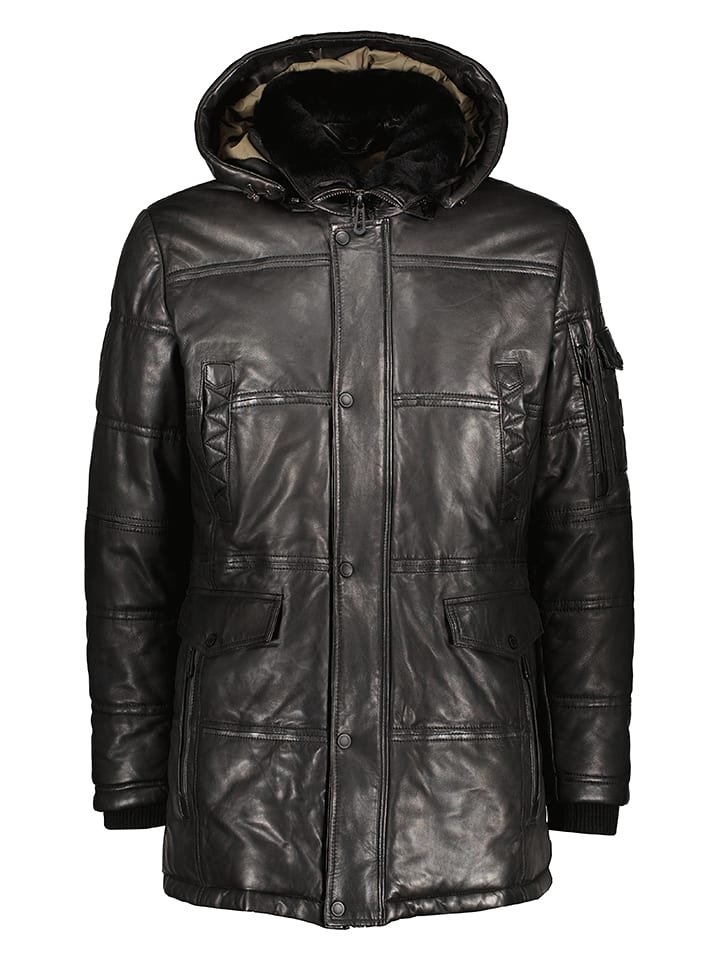 Bugatti Skórzany płaszcz w kolorze czarnym