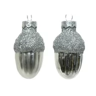 Bombki - Bombki szklane w kształcie żołędzi żołądź 12sztuk Srebrny - miniaturka - grafika 1