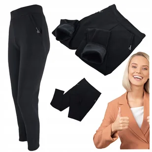 Spodnie Ocieplane Damskie Czarne Wysoki Stan Duży Rozmiar L B305 - Spodnie damskie - miniaturka - grafika 1