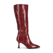 Półbuty męskie - Damskie kozaki z lakierowanej skóry croco na szpilce - miniaturka - grafika 1