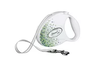 Smycze dla psów - FLEXI Glam smycz M 5m taśma zdobienie Splash Leaf biała - miniaturka - grafika 1