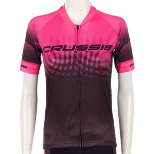 Damska koszulka kolarska z krótkim rękawem Crussis, Czarno-różowy, XL - Koszulki rowerowe - miniaturka - grafika 1