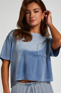 Hunkemöller Top welurowy z kieszonką Niebieski - Koszulki i topy damskie - miniaturka - grafika 1