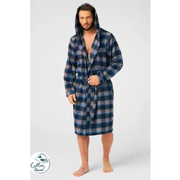 Szlafrok męski z bawełnianej flaneli lekki całoroczny MGD 431 Key - Szlafroki męskie - miniaturka - grafika 1