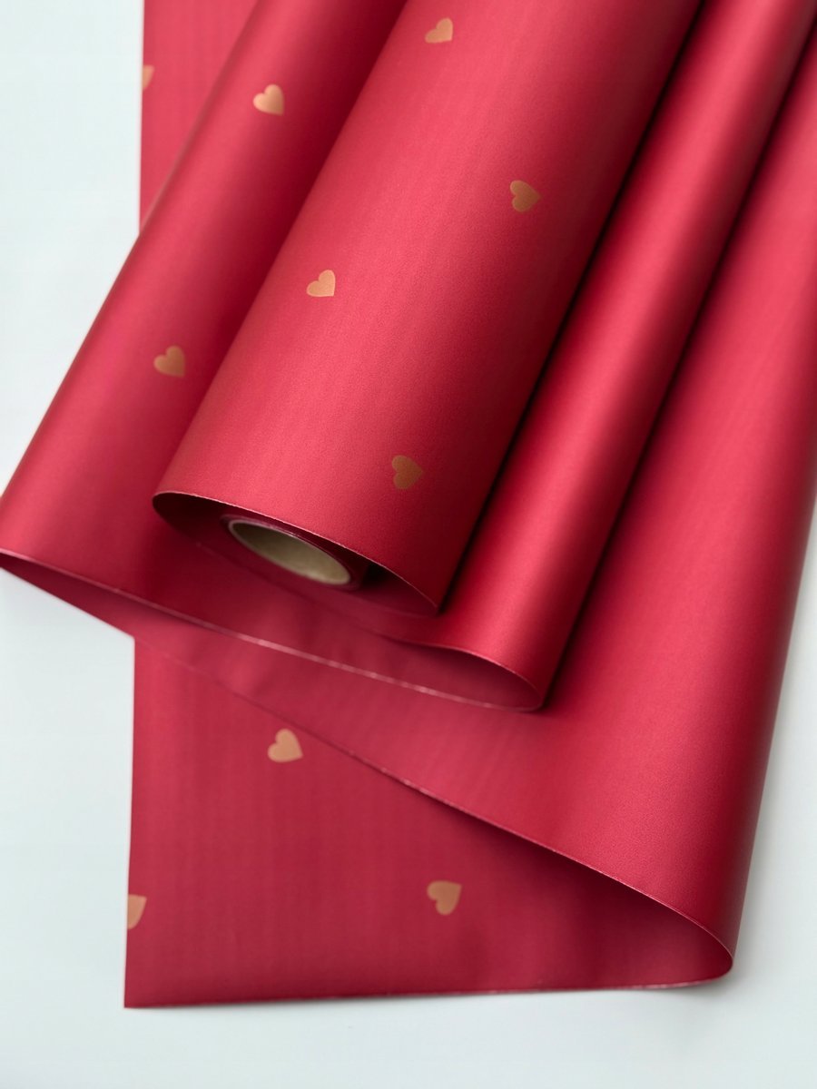 Papier Folia satynowy do pakowania prezentow SERDUSZKA wino + złoty