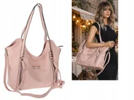 Torebki damskie - Torebka Damska Worek Shopper Torba na Ramię duża pajemna CH2163 Różowa - miniaturka - grafika 1