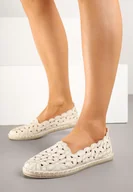 Espadryle damskie - Beżowe Espadryle z Ażurową Cholewką i Ozdobnymi Przeszyciami Borkia - miniaturka - grafika 1