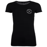 Koszulki i topy damskie - Emporio Armani Damska koszulka z okrągłym kołnierzem Essential Studs z logo, czarny, XL - miniaturka - grafika 1