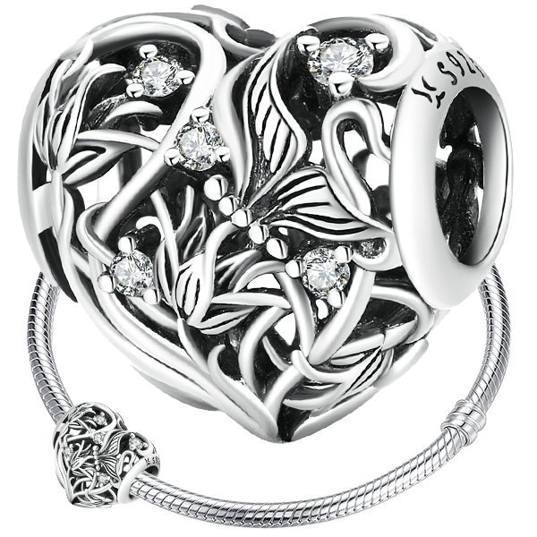 CHARMS AŻUROWE SERCE KWIATY zawieszka srebro 925