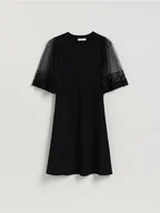 Sukienki - Reserved - Sukienka z ozdobnymi rękawami - czarny - miniaturka - grafika 1