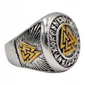 Pierścionki - PIERŚCIEŃ SYGNET VALKNUT WIKING Nordycki Runy 502 - miniaturka - grafika 1