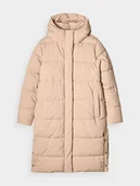 Płaszcze damskie - Długi płaszcz puchowy z syntetycznym wypełnieniem damski 4F 4FWAW24TDJAF476-83S Brązowy - miniaturka - grafika 1