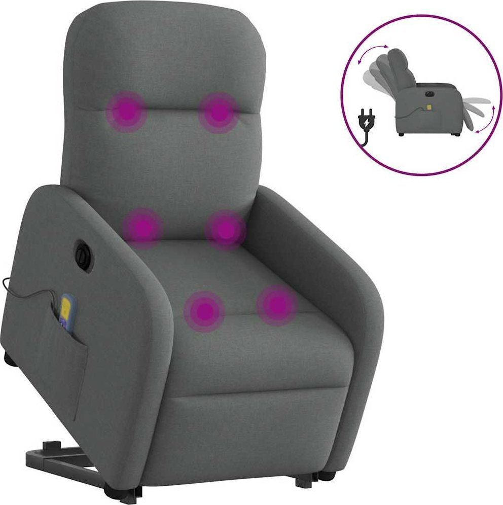 vidaXL vidaXL Podnoszony fotel masujący, elektryczny, rozkładany, ciemnoszary