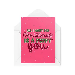 Śmieszne nowości kartki świąteczne | All I Want For Christmas Is (A Puppy) You | Prezent świąteczny Boże Narodzenie świętowanie | Zabawne przekomarzanie się | CBH1346 - Kartki okolicznościowe i zaproszenia - miniaturka - grafika 1