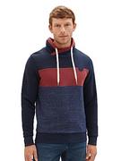 Bluzy męskie - Męska bluza z kapturem TOM TAILOR z blokami kolorów, 32220-palona bordowa czerwień, XXXL - miniaturka - grafika 1