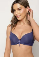 Biustonosze - Granatowy Gładki Biustonosz Push Up z Ozdobną Aplikacją Idanisse - Born2be - miniaturka - grafika 1