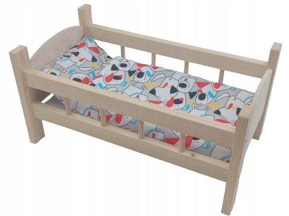 Łóżeczko Drewniane Duże dla lalek Pościel 3 El.