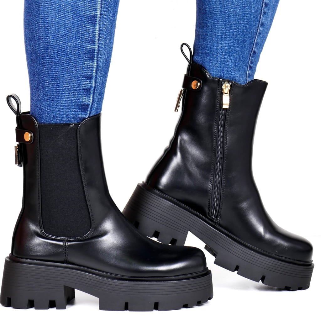 DAMSKIE BOTKI WORKERY NA PLATFORMIE KLOCKU BELLA STAR 52058 CZARNE